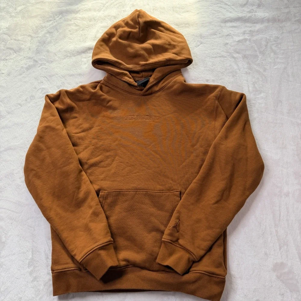 Air Jordan Wordmark Hoodie Brown Embroidered Logo French Terry Sweatshirt Small